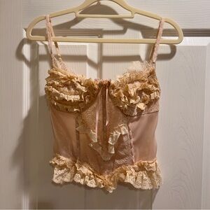 LaceMade Elegant Lace Trimmed Corset Top in Cream